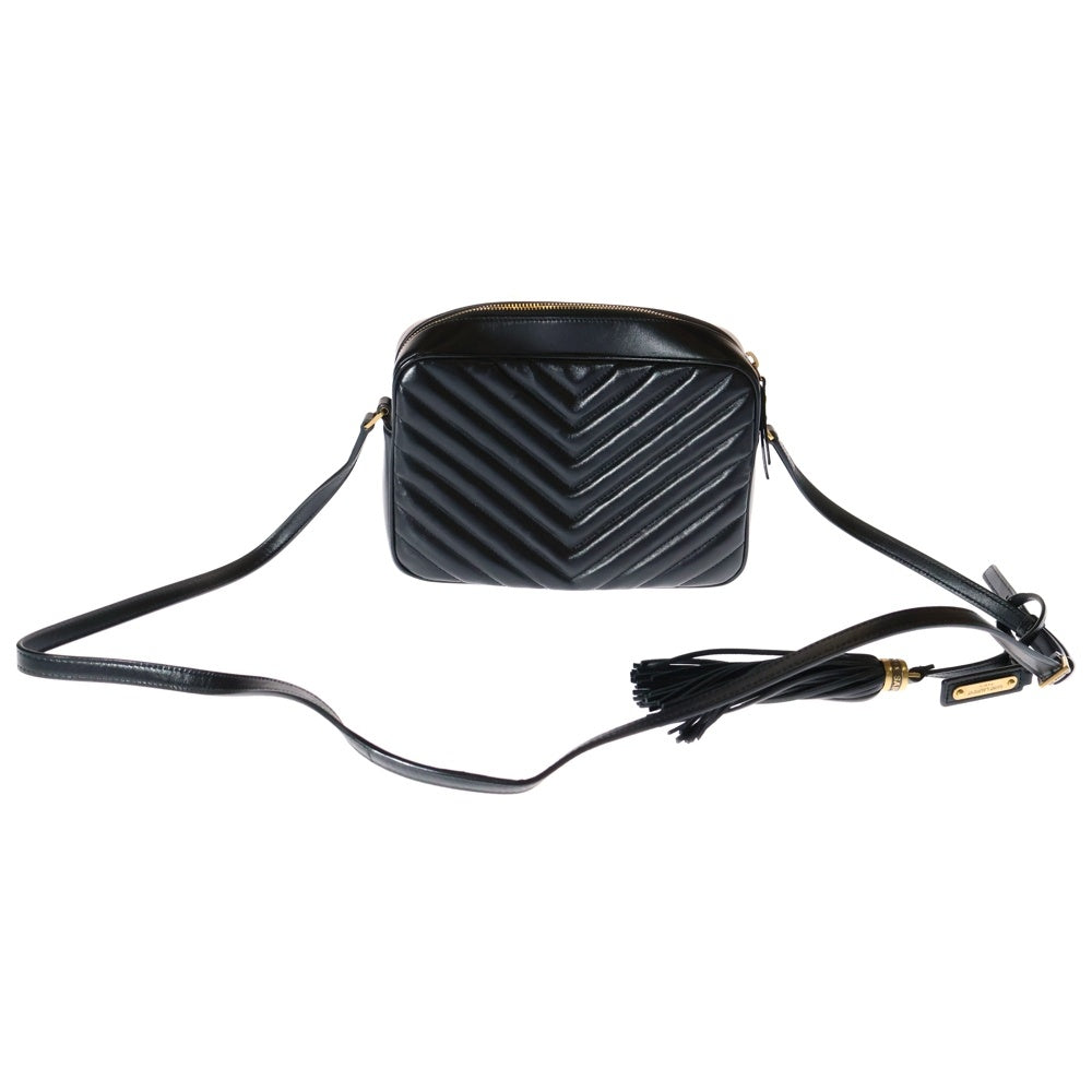 SAINT LAURENT PARIS(サンローランパリ) ルー ショルダーバッグ 斜め掛けバッグ Vステッチ ブラック ゴールド金具 レザー フリンジ 574494