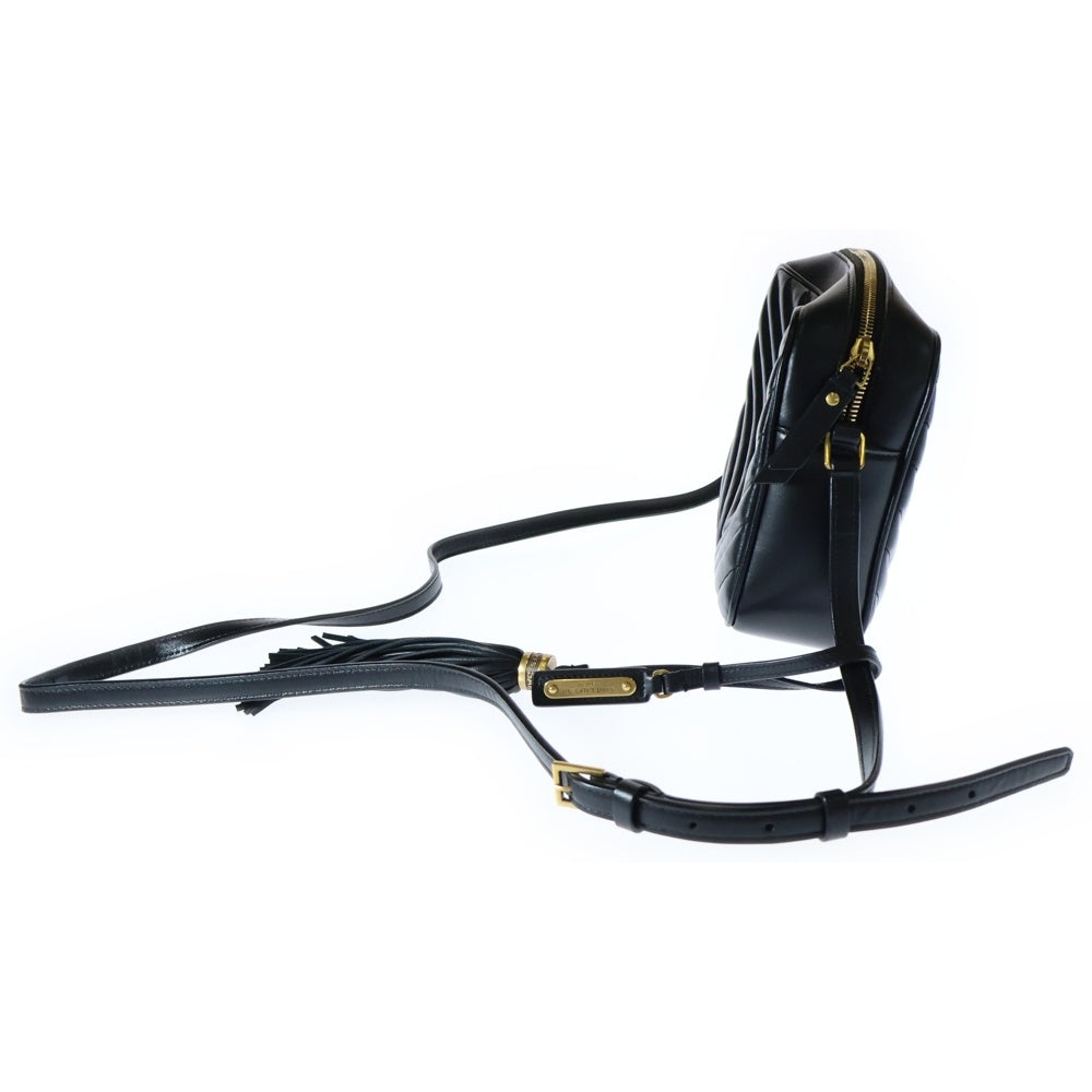 SAINT LAURENT PARIS(サンローランパリ) ルー ショルダーバッグ 斜め掛けバッグ Vステッチ ブラック ゴールド金具 レザー フリンジ 574494