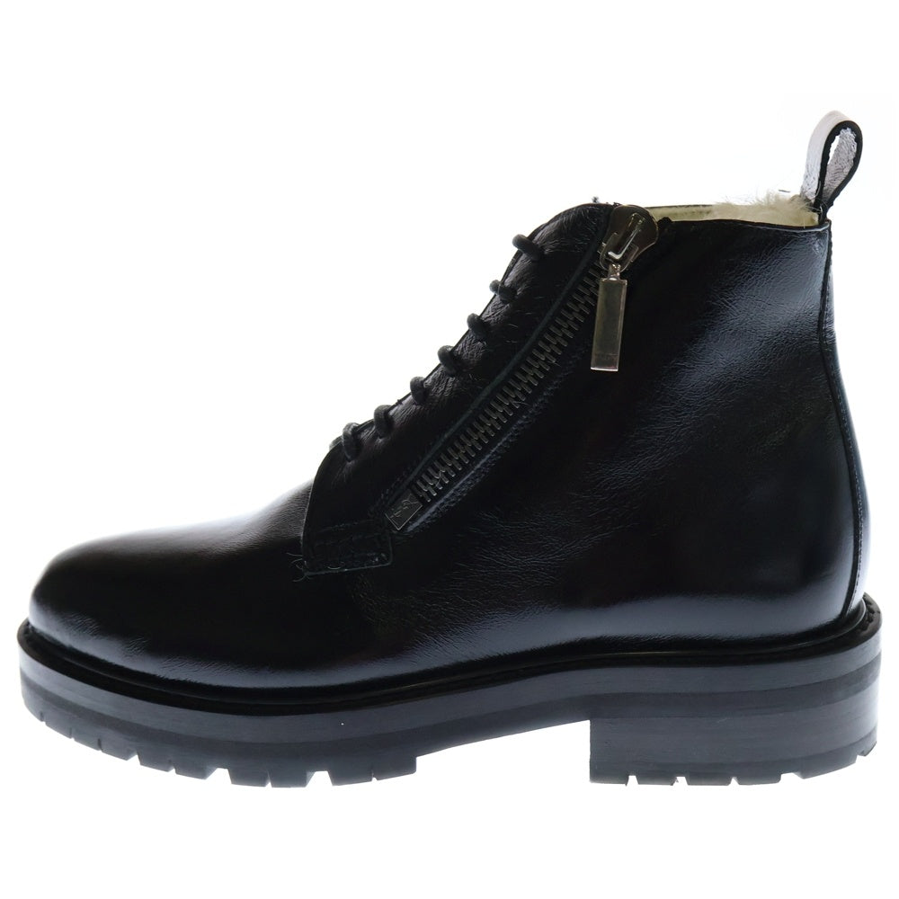 SAINT LAURENT PARIS(サンローランパリ) 17AW ムートンライニング サイドジップ レースアップ レザーハイカットブーツ ブラック 484987