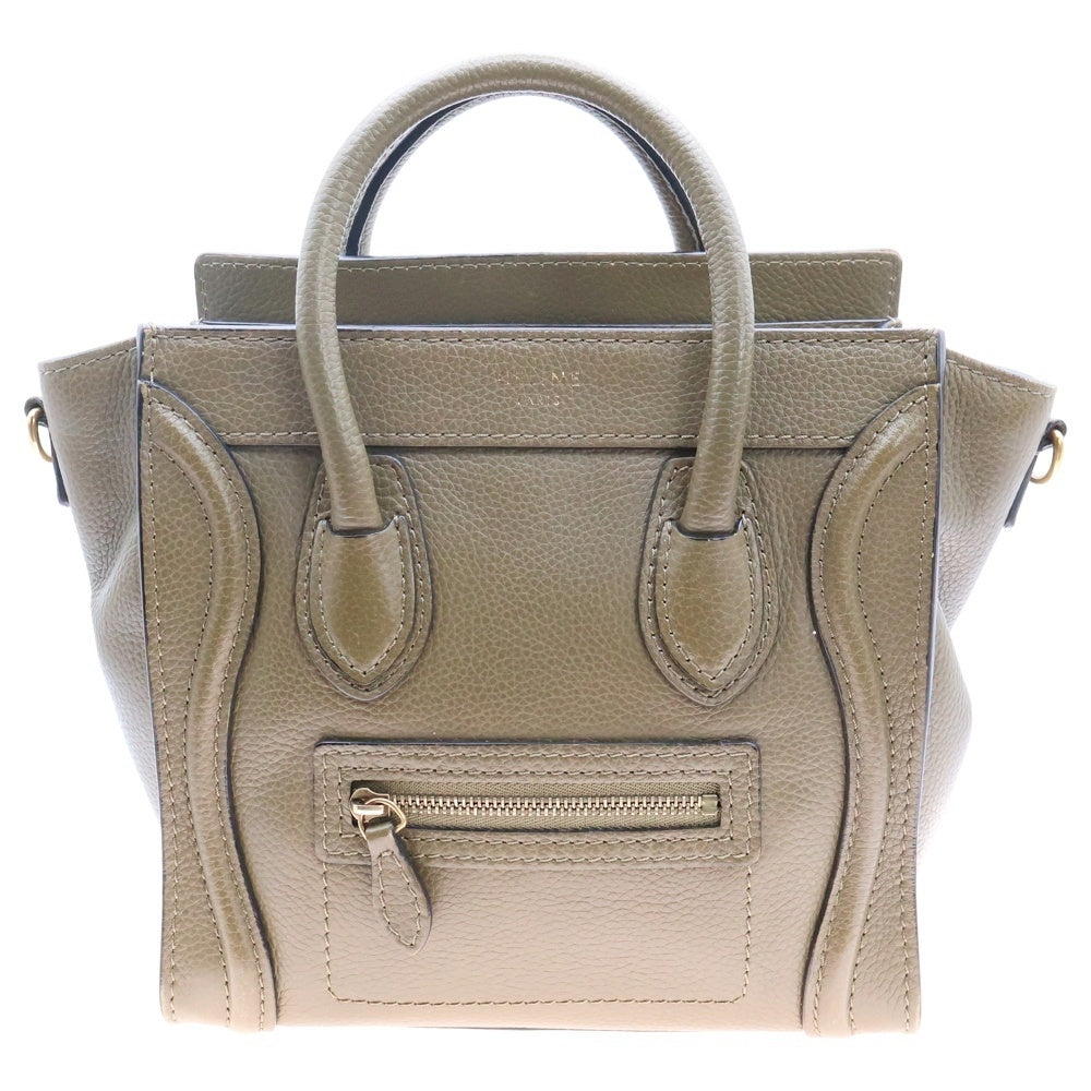 CELINE(セリーヌ) ラゲージ ナノショッパー 2WAYバッグ ハンドバッグ ショルダーバッグ ミニバッグ ゴールド金具 オリーブ レザー 189793D