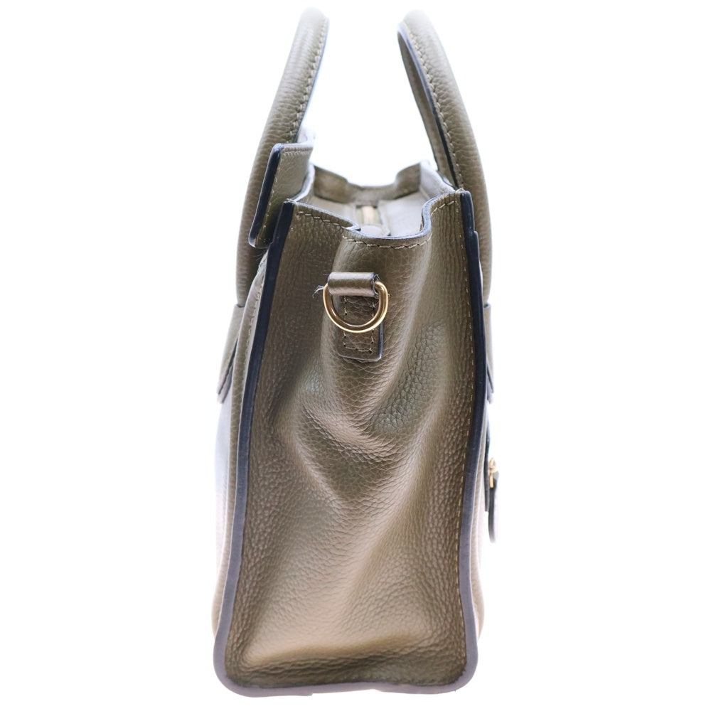 CELINE(セリーヌ) ラゲージ ナノショッパー 2WAYバッグ ハンドバッグ ショルダーバッグ ミニバッグ ゴールド金具 オリーブ レザー 189793D