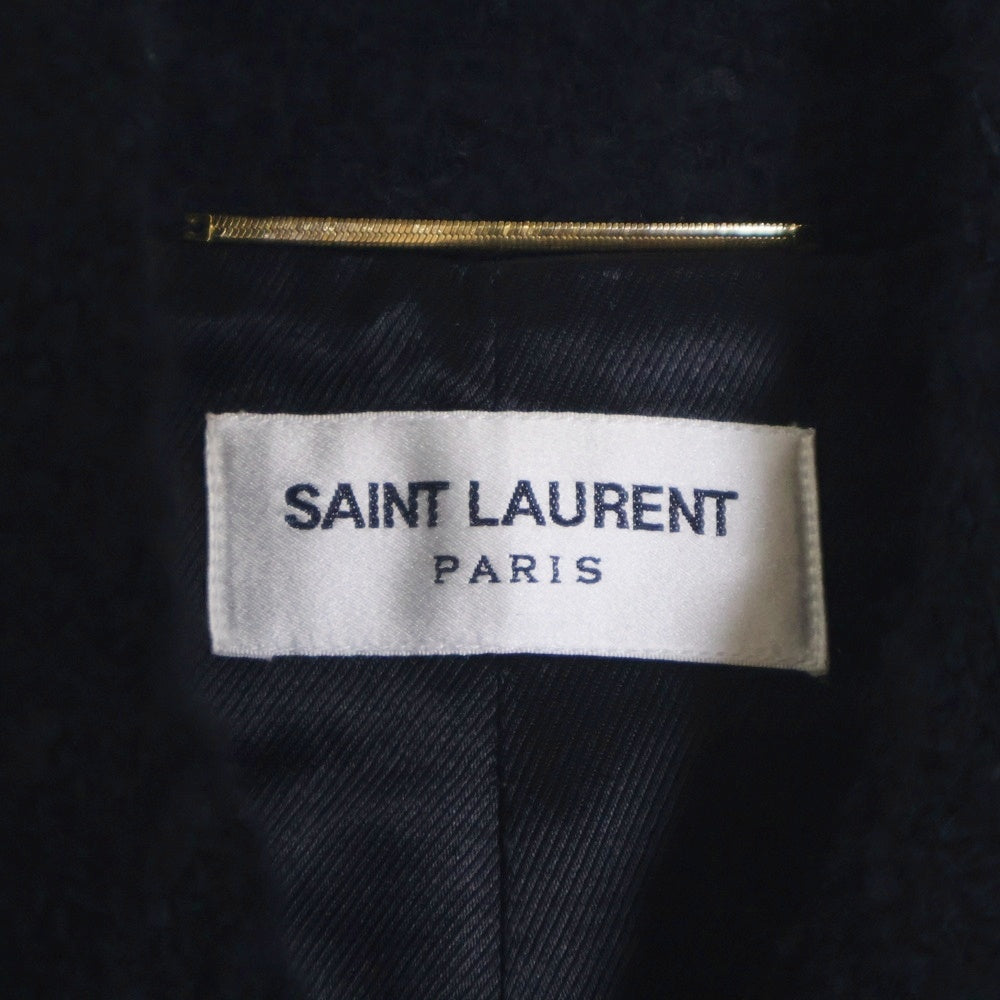 SAINT LAURENT PARIS(サンローランパリ) 21AW シルク混 ウール ツイード ダブルブレスト ピーコート ゴールドボタン ジャケット ブラック 581137 Y7D30