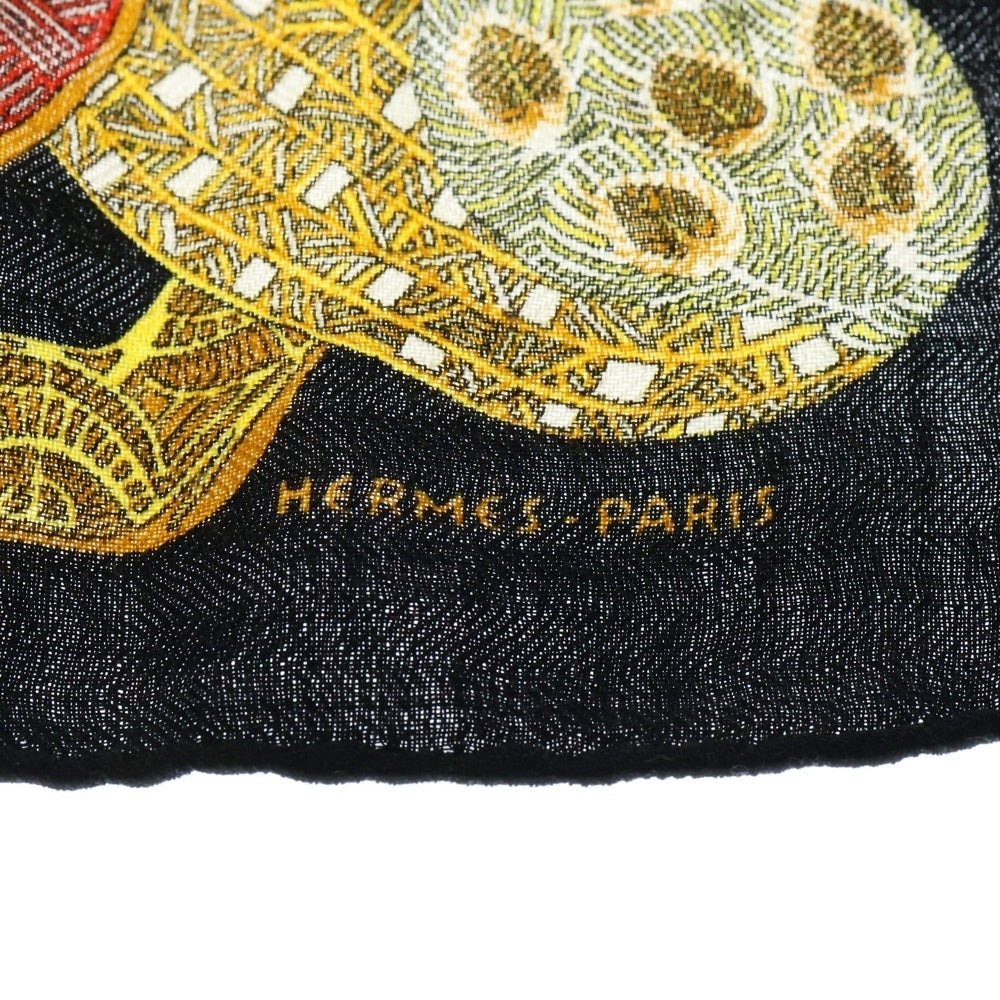 HERMES(エルメス) カレ40 ART des STEPPES ステップ美術 スカーフ ブラック系 マルチカラー カシミヤ×シルク