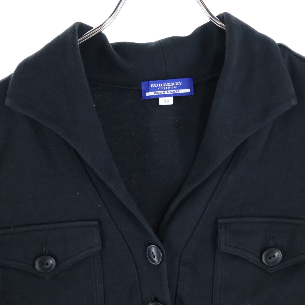 BURBERRY BLUE LABEL(バーバリーブルーレーベル) ワンポイント 裾ロゴ刺繍 ノバチェック柄リボン プルオーバー 半袖シャツ トップス ブラック レディース