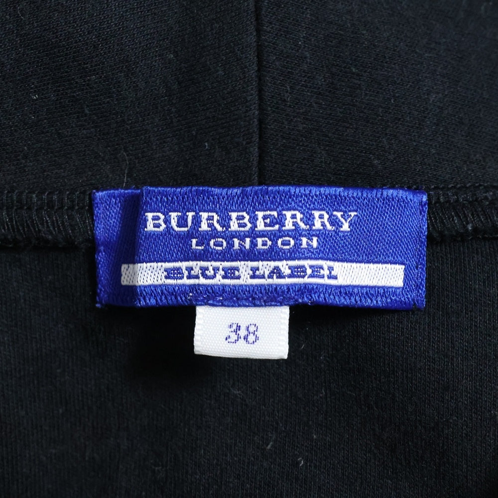BURBERRY BLUE LABEL(バーバリーブルーレーベル) ワンポイント 裾ロゴ刺繍 ノバチェック柄リボン プルオーバー 半袖シャツ トップス ブラック レディース