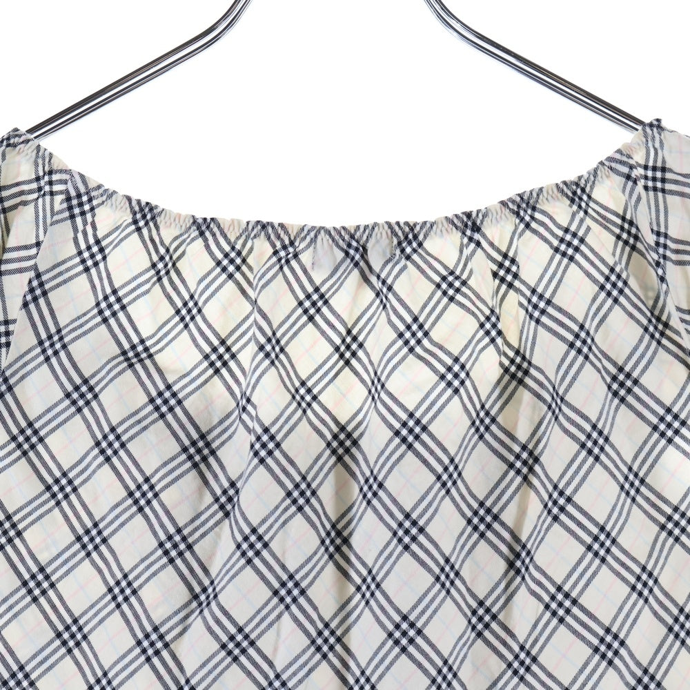 BURBERRY BLUE LABEL(バーバリーブルーレーベル) ノバチェック総柄 ギャザー フリルデザイン ノースリーブ キャミソール トップス ベージュ レディース