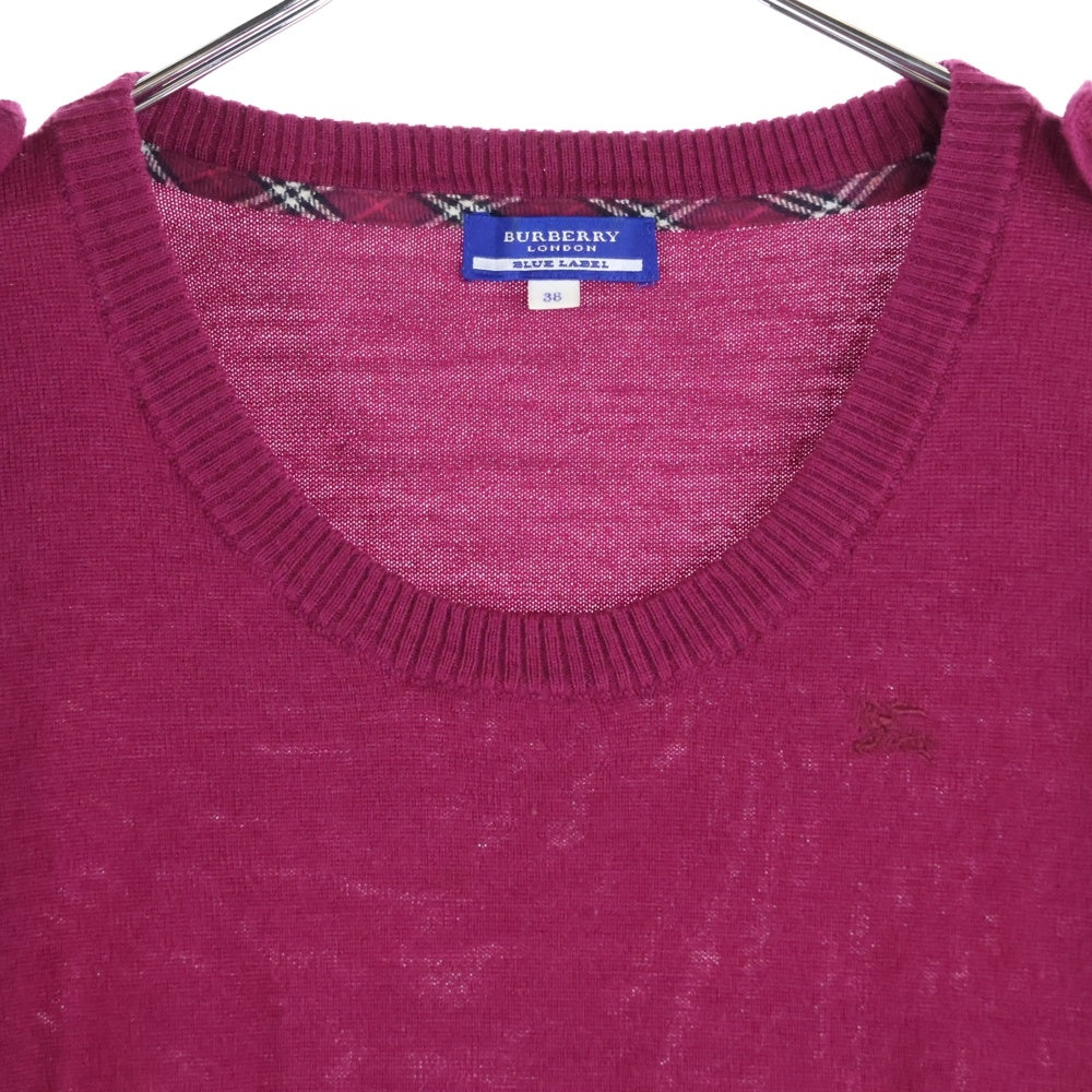 BURBERRY BLUE LABEL(バーバリーブルーレーベル) ワンポイントロゴ刺繍 エポーレット クルーネック ロングスリーブ 長袖 ニット セーター パープル レディース