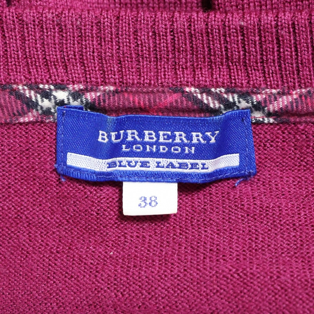 BURBERRY BLUE LABEL(バーバリーブルーレーベル) ワンポイントロゴ刺繍 エポーレット クルーネック ロングスリーブ 長袖 ニット セーター パープル レディース