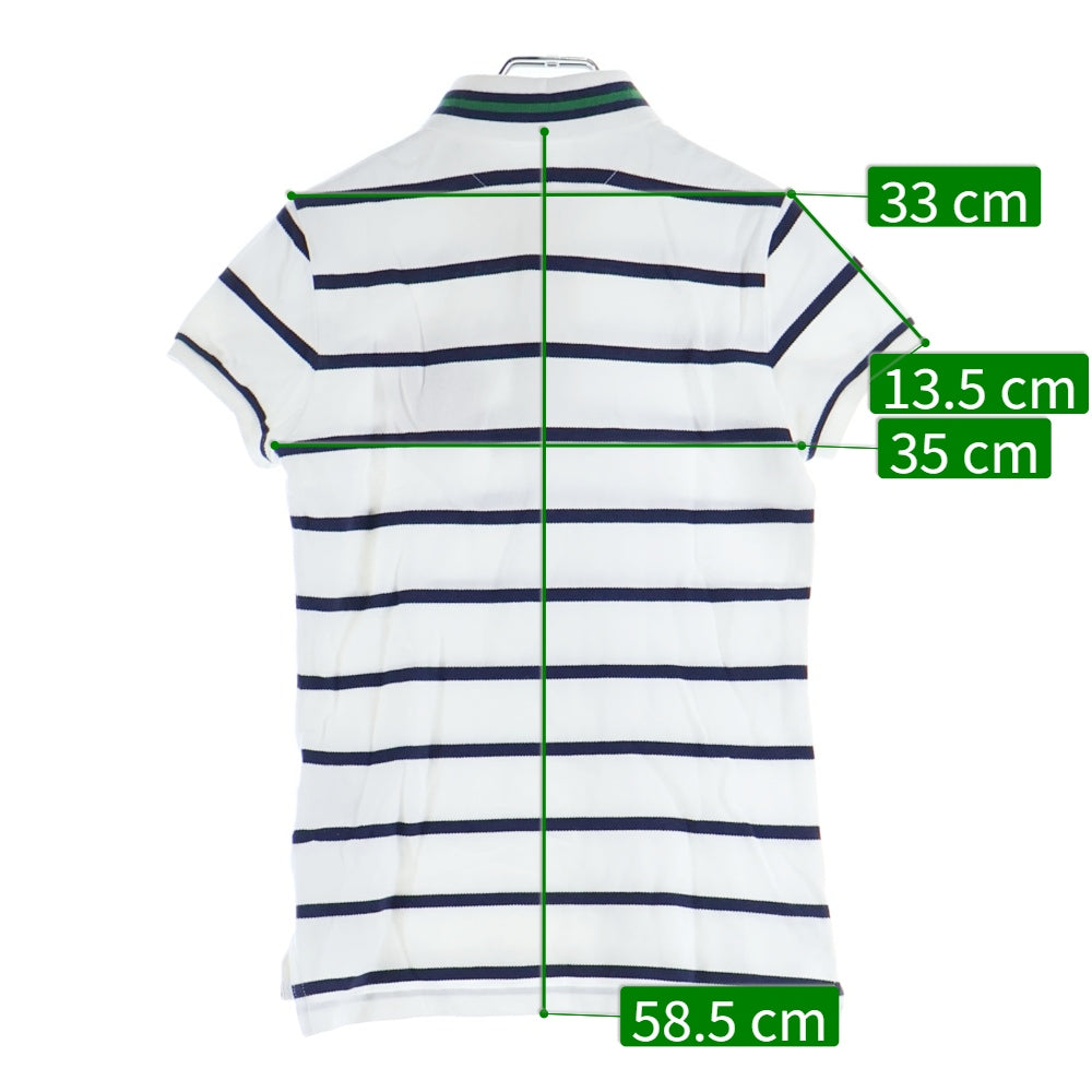 RALPH LAUREN(ラルフローレン) エンブレム刺繍 ボーダー総柄 半袖ポロシャツ ホワイト/ネイビー レディース