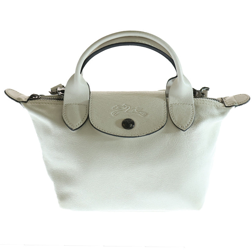 LONGCHAMP(ロンシャン) レザー 2WAY プリアージュ ハンド ショルダーバッグ ガンメタ金具 ホワイト