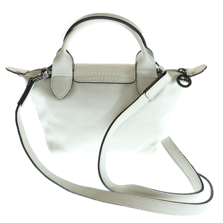 LONGCHAMP(ロンシャン) レザー 2WAY プリアージュ ハンド ショルダーバッグ ガンメタ金具 ホワイト