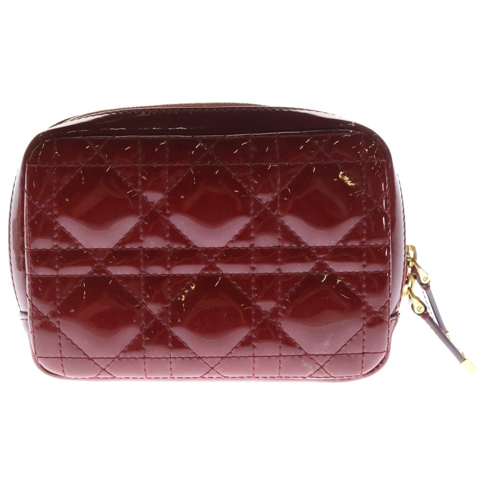 Christian Dior(クリスチャンディオール) カナージュ ポーチ メイクポーチ ケース 小物入れ レッド ゴールド金具 エナメル