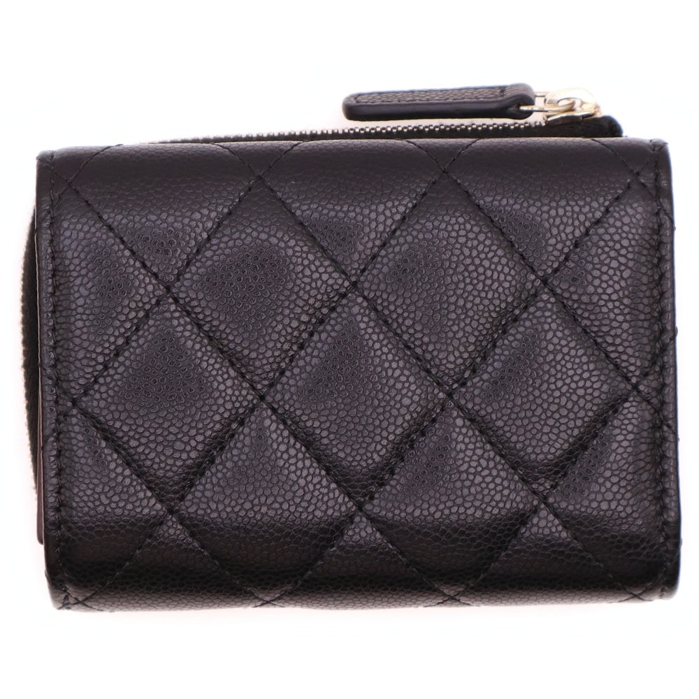 CHANEL(シャネル) マトラッセ ココマーク キャビアスキン コンパクトウォレット 三つ折り財布 ゴールド金具 ブラック