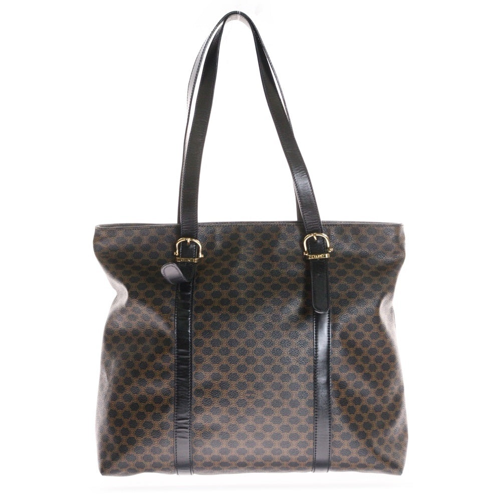 CELINE(セリーヌ) マカダム トートバッグ ハンドバッグ ブラック ゴールド金具 PVC×レザー