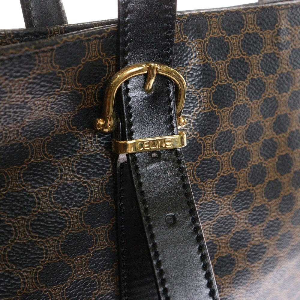 CELINE(セリーヌ) マカダム トートバッグ ハンドバッグ ブラック ゴールド金具 PVC×レザー