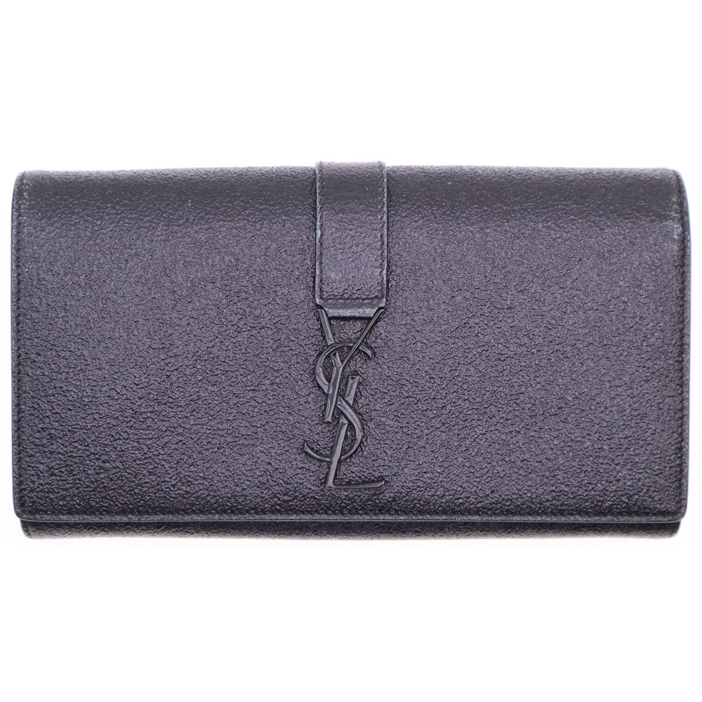 SAINT LAURENT PARIS(サンローランパリ) ロゴプレート ラージ フラップ レザー ロングウォレット 長財布 ブラック 414567