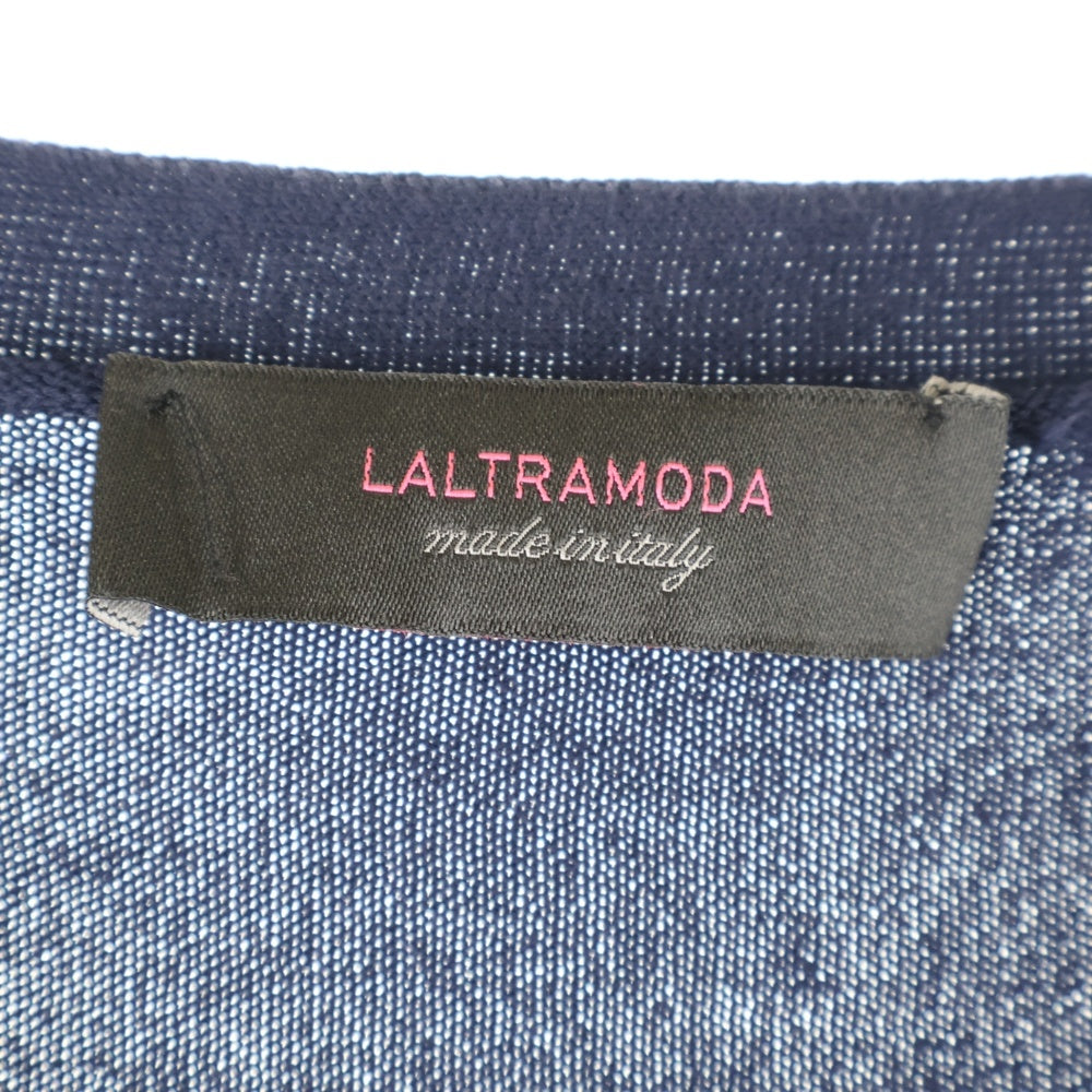 NO BRAND(ノーブランド) LALTRAMODA ラルトラモーダ コットンニット 五分袖 カーディガン ネイビー レディース