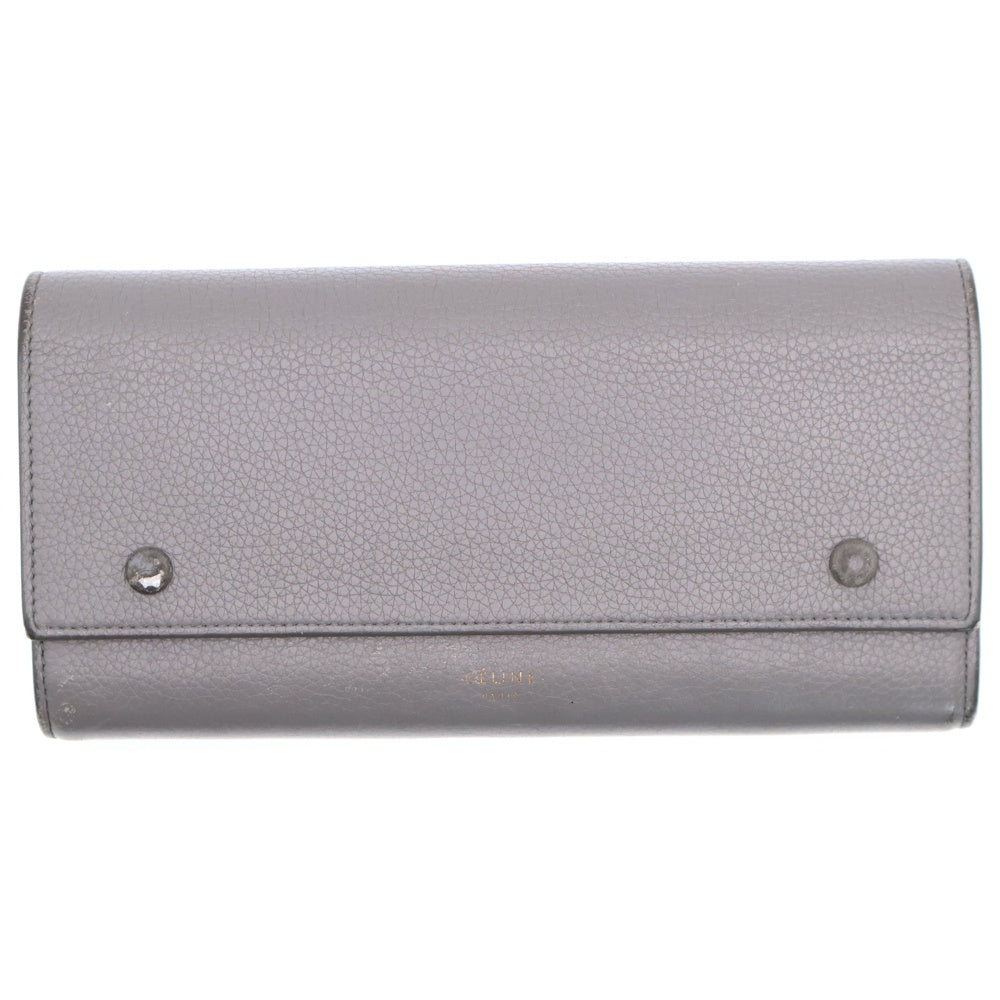CELINE(セリーヌ) ラージフラップマルチファンクション ロングウォレット 長財布 カードケース グレー レザー