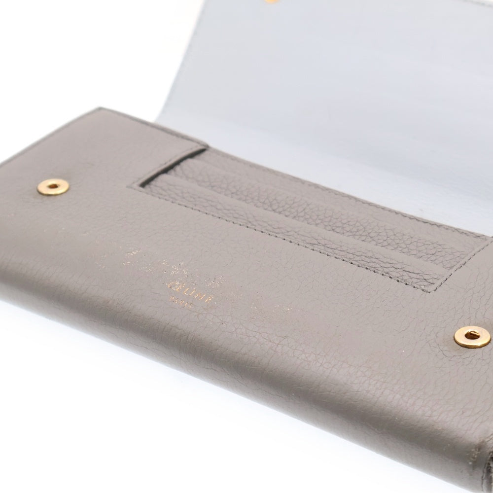 CELINE(セリーヌ) ラージフラップマルチファンクション ロングウォレット 長財布 カードケース グレー レザー