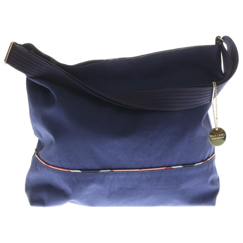BLUE LABEL CRESTBRIDGE(ブルーレーベルクレストブリッジ) レザーロゴ チェック柄 切り替え キャンバス ショルダーバッグ ネイビー