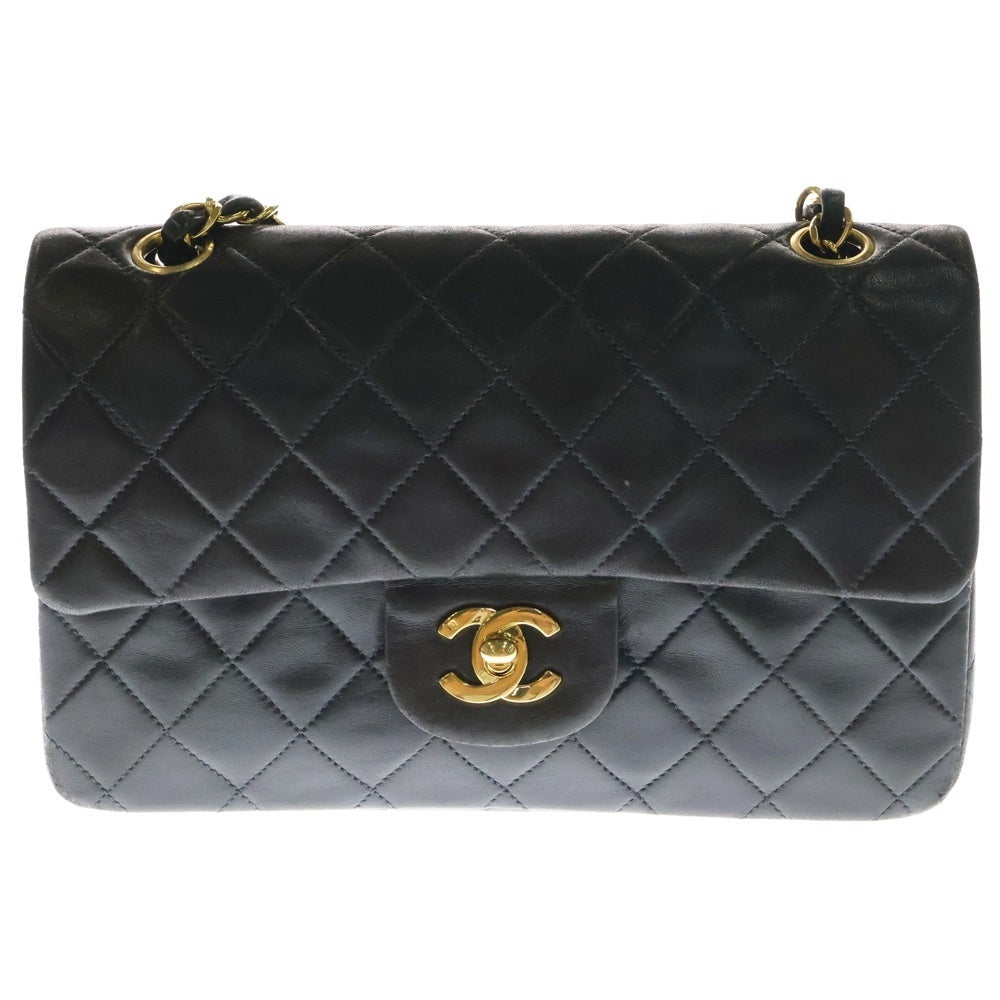 CHANEL(シャネル) マトラッセ23 Wフラップ Wチェーンショルダーバック ブラック ラムスキン ゴールド金具
