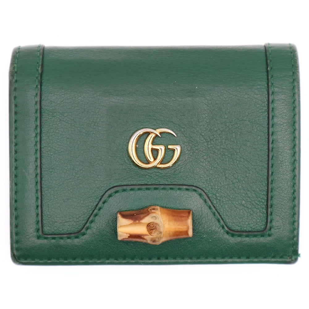 GUCCI(グッチ) GGマーモント バンブー コンパクトウォレット 三つ折り財布 グリーン ゴールド金具 レザー 658244