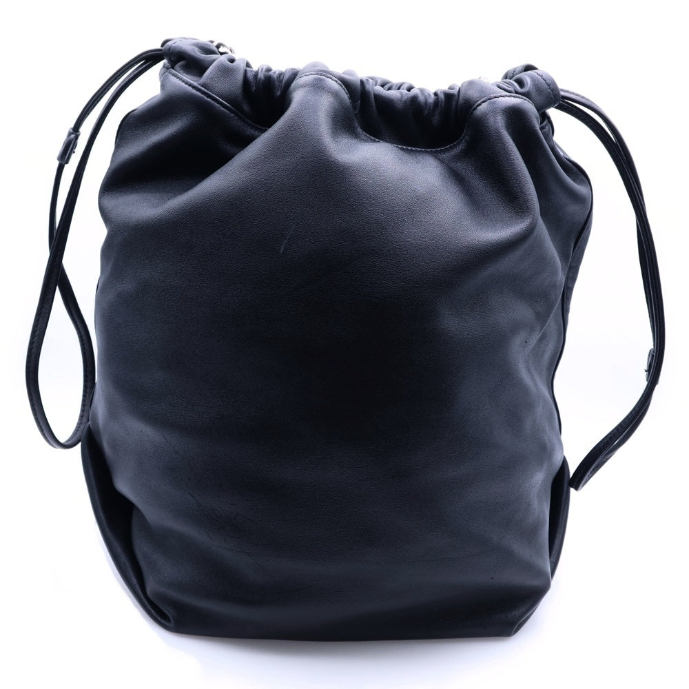 SAINT LAURENT PARIS(サンローランパリ) テディバケット ロゴプリント レザー ドローストリング チェーンショルダーバッグ ブラック 538447