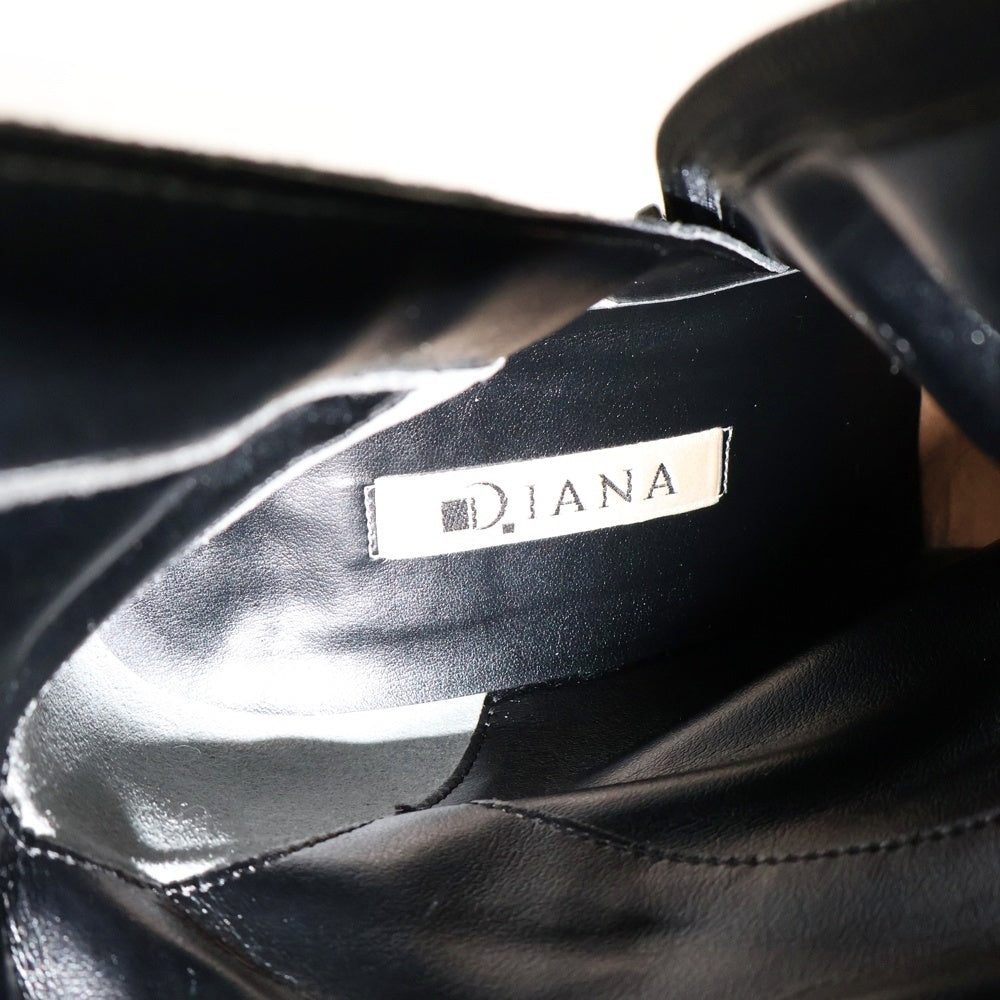 DIANA(ダイアナ) スタッズ装飾 スウェードレザー サイドジップ ヒール ロングブーツ シューズ ブラック レディース〇