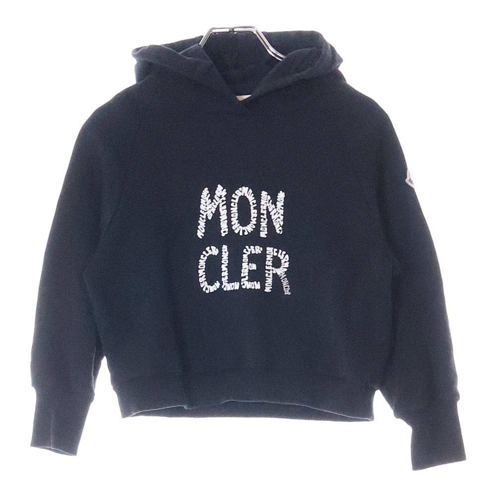 MONCLER(モンクレール) 22AW ロゴプリント 刺繍 ワッペン ラグランスリーブ プルオーバースウェットパーカー フーディー ブラック キッズ H29548G00006 899PS