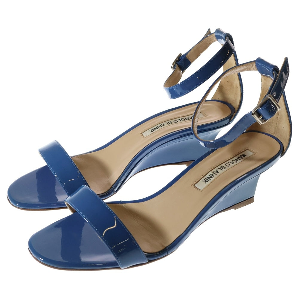 MANOLO BLAHNIK(マノロブラニク) パテントレザー ストラップ ヒール サンダル パンプス シューズ ブルー レディース