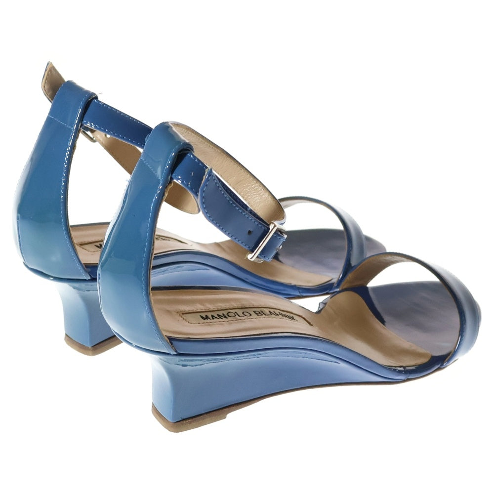 MANOLO BLAHNIK(マノロブラニク) パテントレザー ストラップ ヒール サンダル パンプス シューズ ブルー レディース