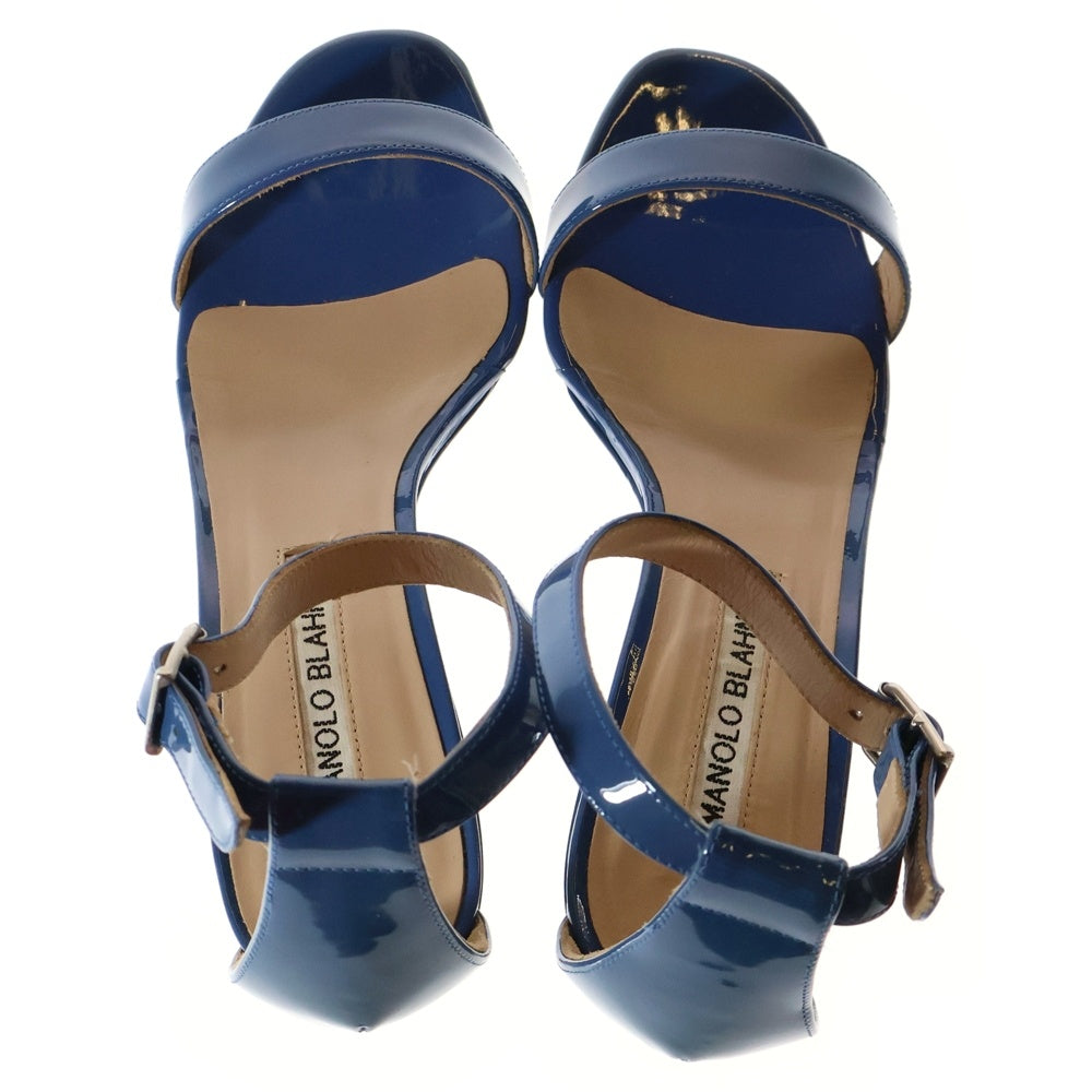 MANOLO BLAHNIK(マノロブラニク) パテントレザー ストラップ ヒール サンダル パンプス シューズ ブルー レディース