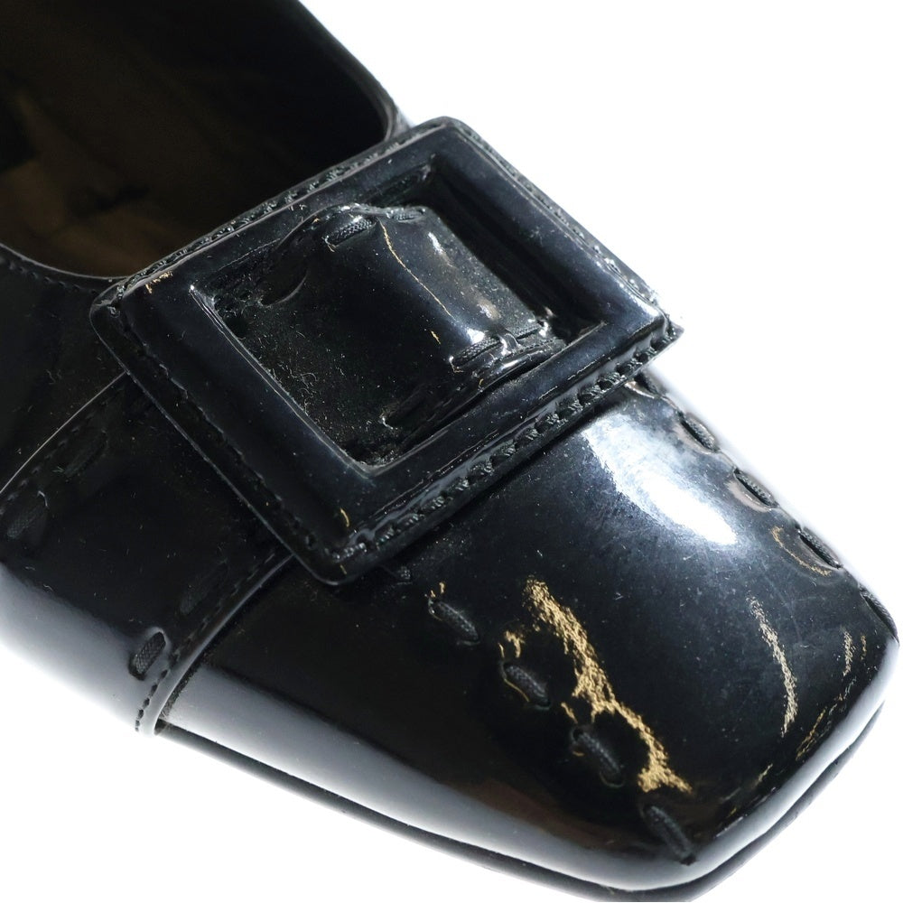 NO BRAND(ノーブランド) MIHAMA ミハマ パテントレザー ベルトデザイン ストラップ ヒールパンプス シューズ ブラック レディース