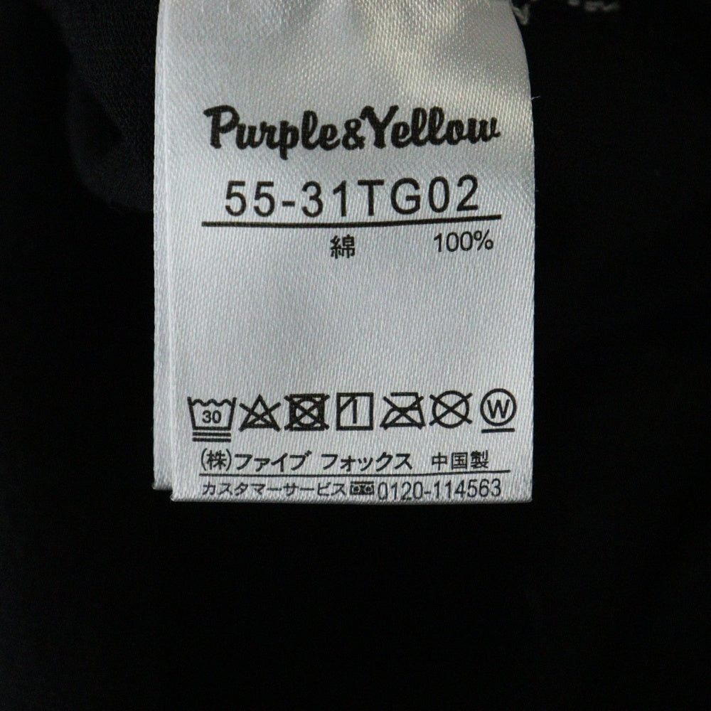 Purple&Yellow(パープルアンドイエロー) ボーダー総柄 Yロゴプリント クルーネック 半袖Tシャツ ブラック/ホワイト