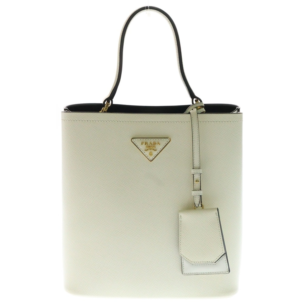 PRADA(プラダ) パニエ サフィアーノレザー トライアングルロゴプレート 2WAY ハンド ショルダーバッグ ホワイト レディース 1BA212