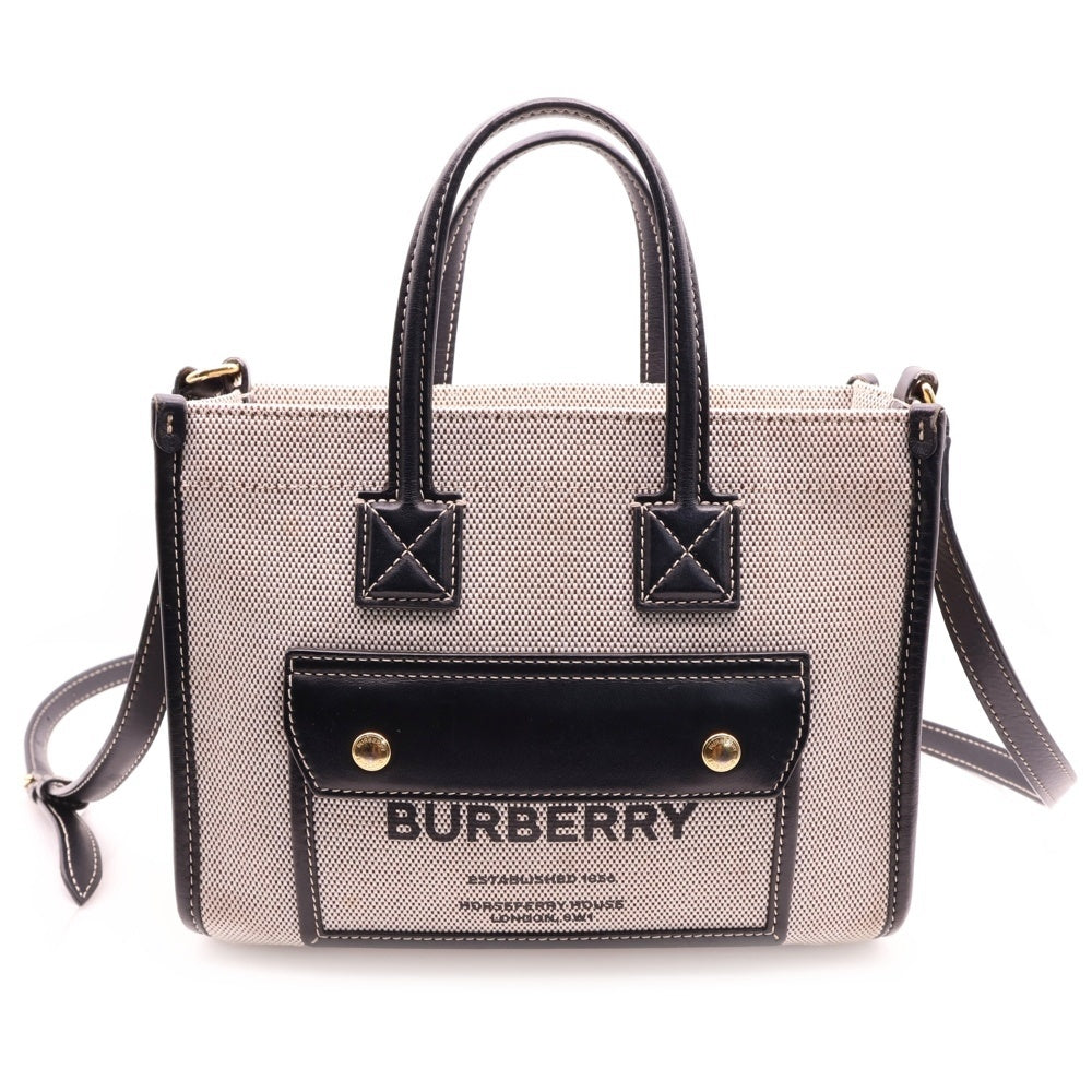 BURBERRY(バーバリー) ミニフレヤ ロゴプリント キャンバス レザー ショルダーバッグ ブラック 8044142