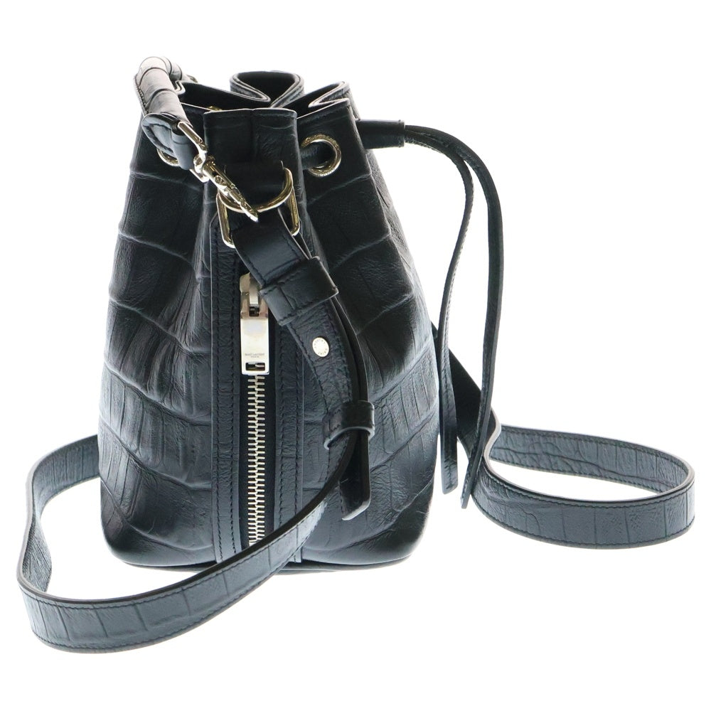 SAINT LAURENT PARIS(サンローランパリ) エマニュエル クロコ型押し 2WAY ハンド ショルダーバッグ シルバー金具 ブラック