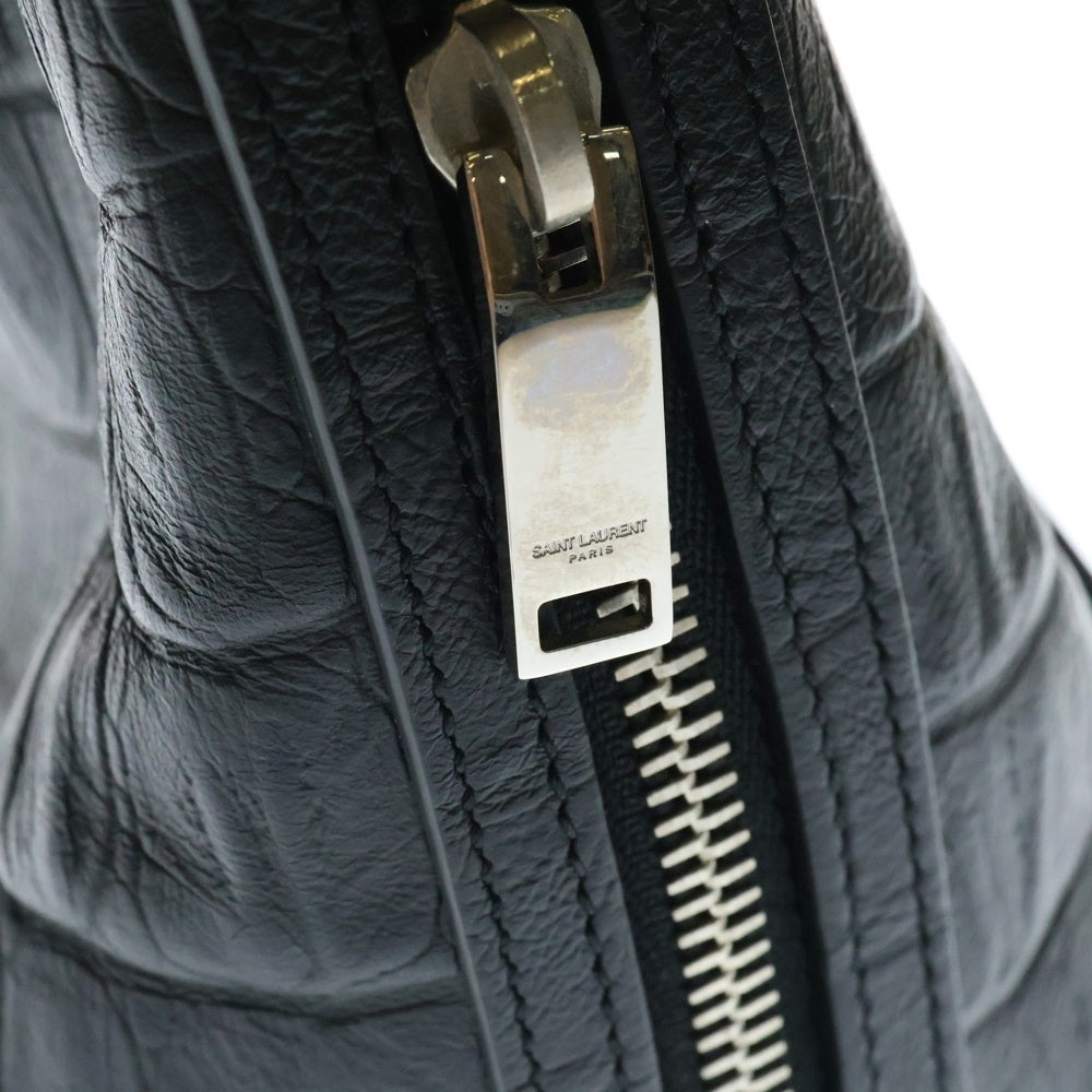 SAINT LAURENT PARIS(サンローランパリ) エマニュエル クロコ型押し 2WAY ハンド ショルダーバッグ シルバー金具 ブラック