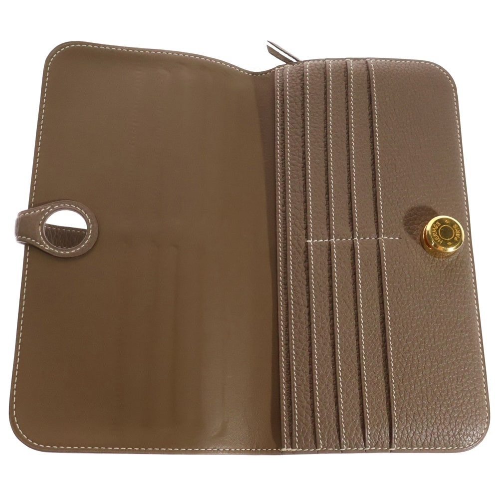 HERMES(エルメス) ドゴンロング エトゥープ トゴ ロングウォレット カードケース 長財布 グレージュ ブラウン ゴールド金具 レザー □O刻印
