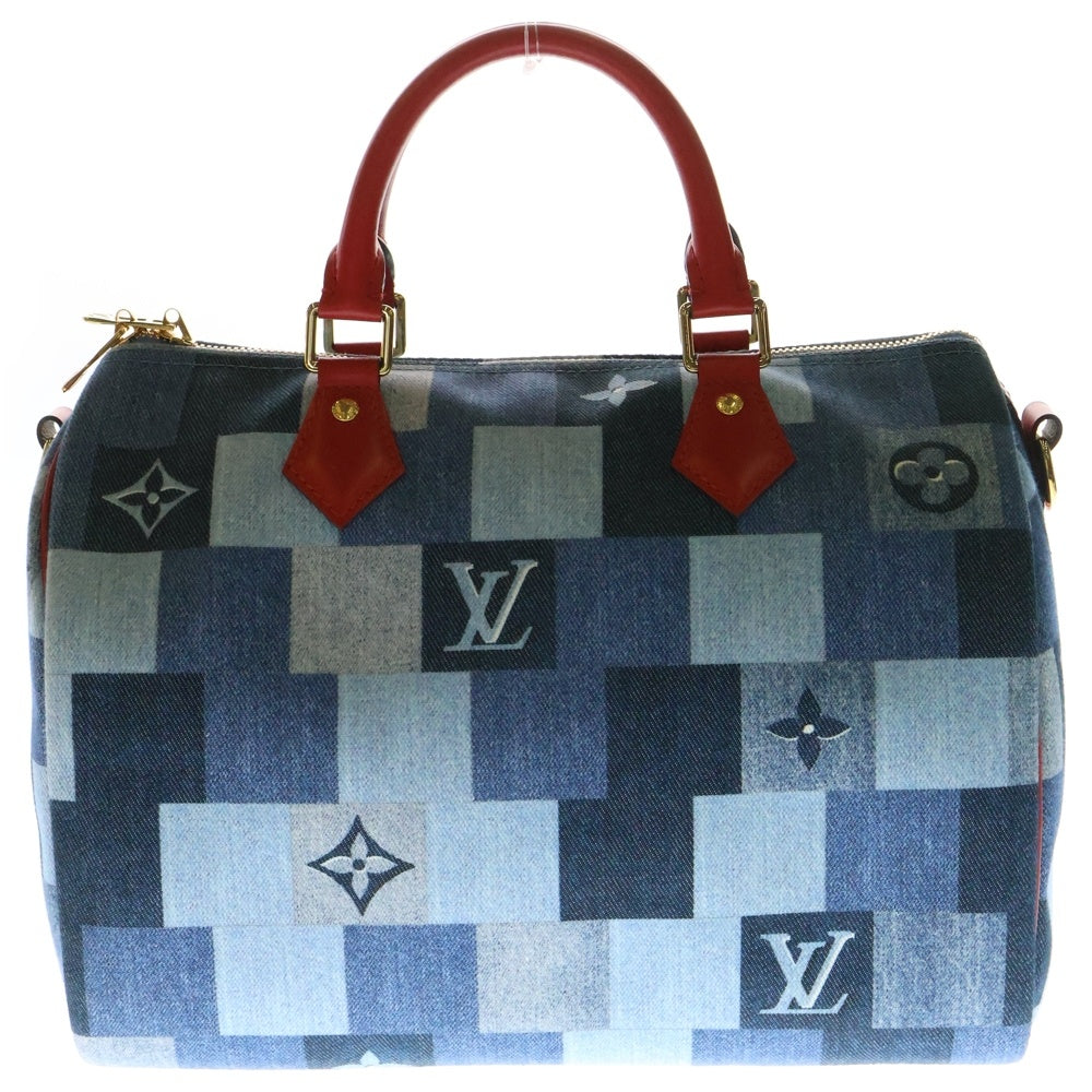 LOUIS VUITTON(ルイヴィトン) モノグラムデニム スピーディバンドリエール30 2WAYバッグ ハンドバッグ ショルダーバッグ ブルー×レッド ゴールド金具 レザー×PVC M45041