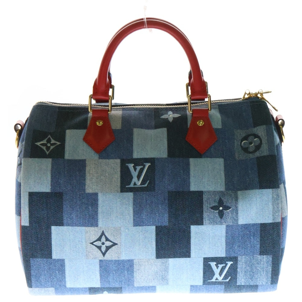 LOUIS VUITTON(ルイヴィトン) モノグラムデニム スピーディバンドリエール30 2WAYバッグ ハンドバッグ ショルダーバッグ ブルー×レッド ゴールド金具 レザー×PVC M45041