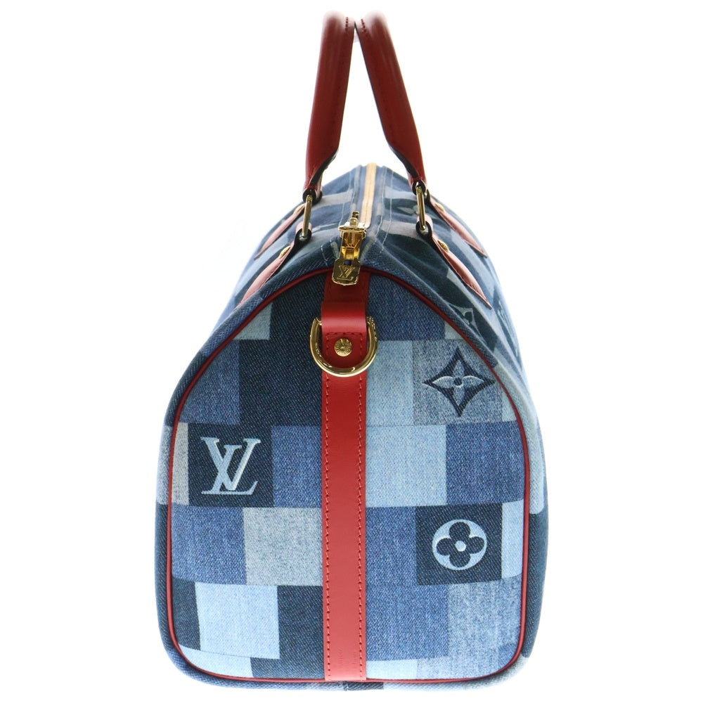 LOUIS VUITTON(ルイヴィトン) モノグラムデニム スピーディバンドリエール30 2WAYバッグ ハンドバッグ ショルダーバッグ ブルー×レッド ゴールド金具 レザー×PVC M45041