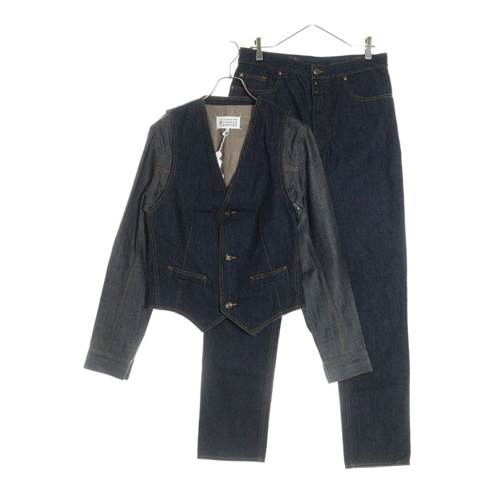Maison Margiela 10(メゾン マルジェラ) 12AW 変形 デタッチャブル アーム ノーカラー ベスト ジレ デニム トラッカージャケット ストレートデニムパンツ ジーンズ セットアップ S30FP0008 S30362
