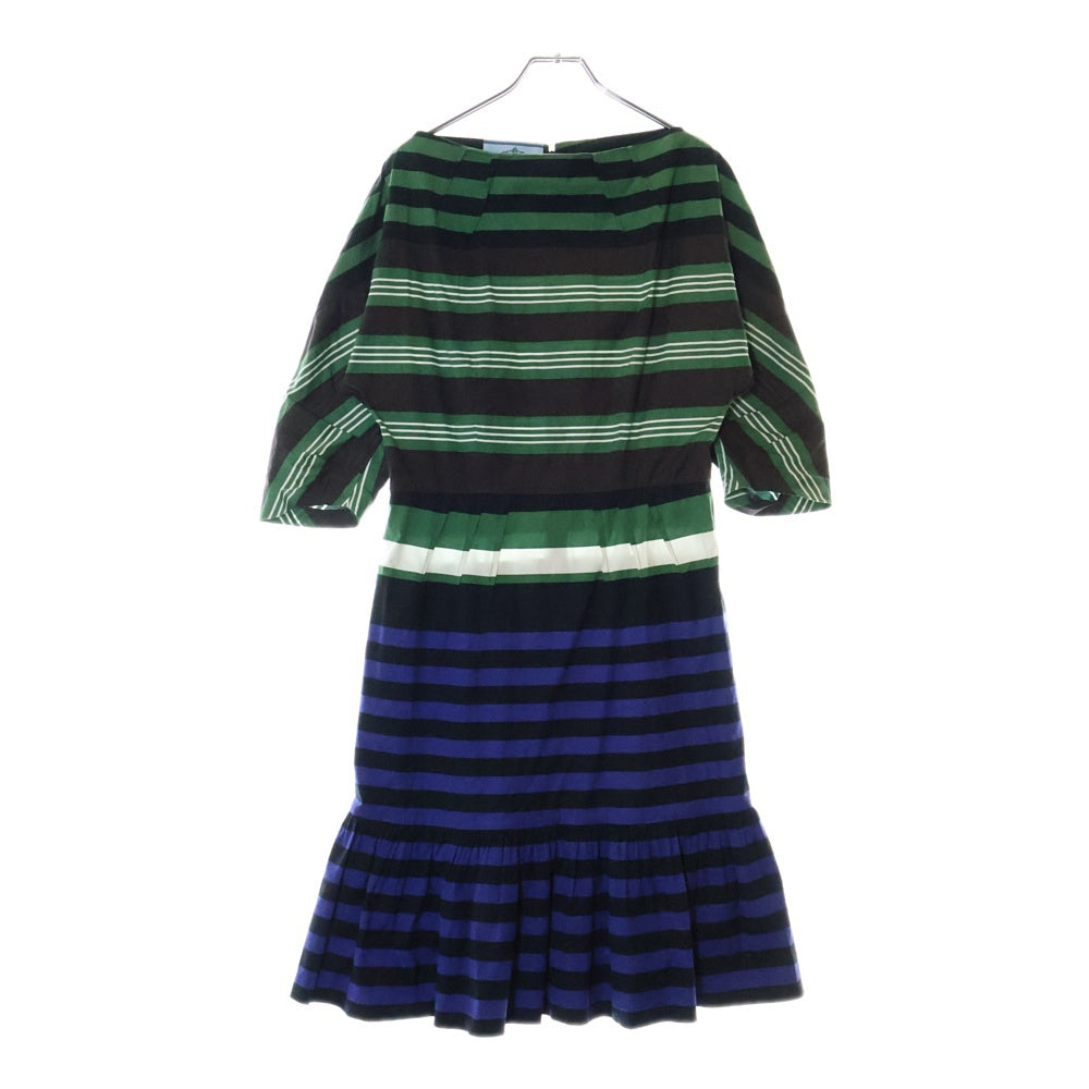 PRADA(プラダ) 11SS ボーダー総柄 ボートネック ミディアム マーメイド ワンピース グリーン/ブルー レディース P320L 1B8A