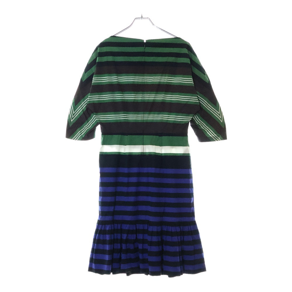 PRADA(プラダ) 11SS ボーダー総柄 ボートネック ミディアム マーメイド ワンピース グリーン/ブルー レディース P320L 1B8A