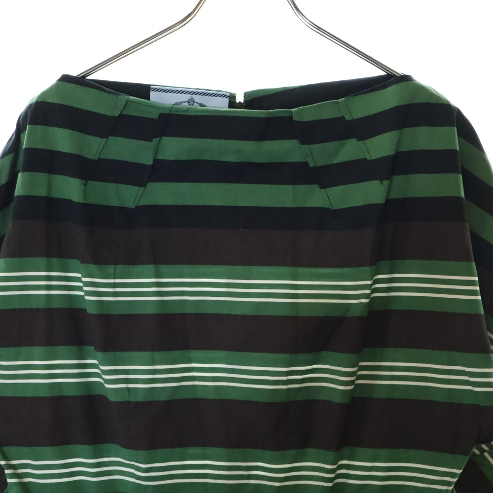 PRADA(プラダ) 11SS ボーダー総柄 ボートネック ミディアム マーメイド ワンピース グリーン/ブルー レディース P320L 1B8A