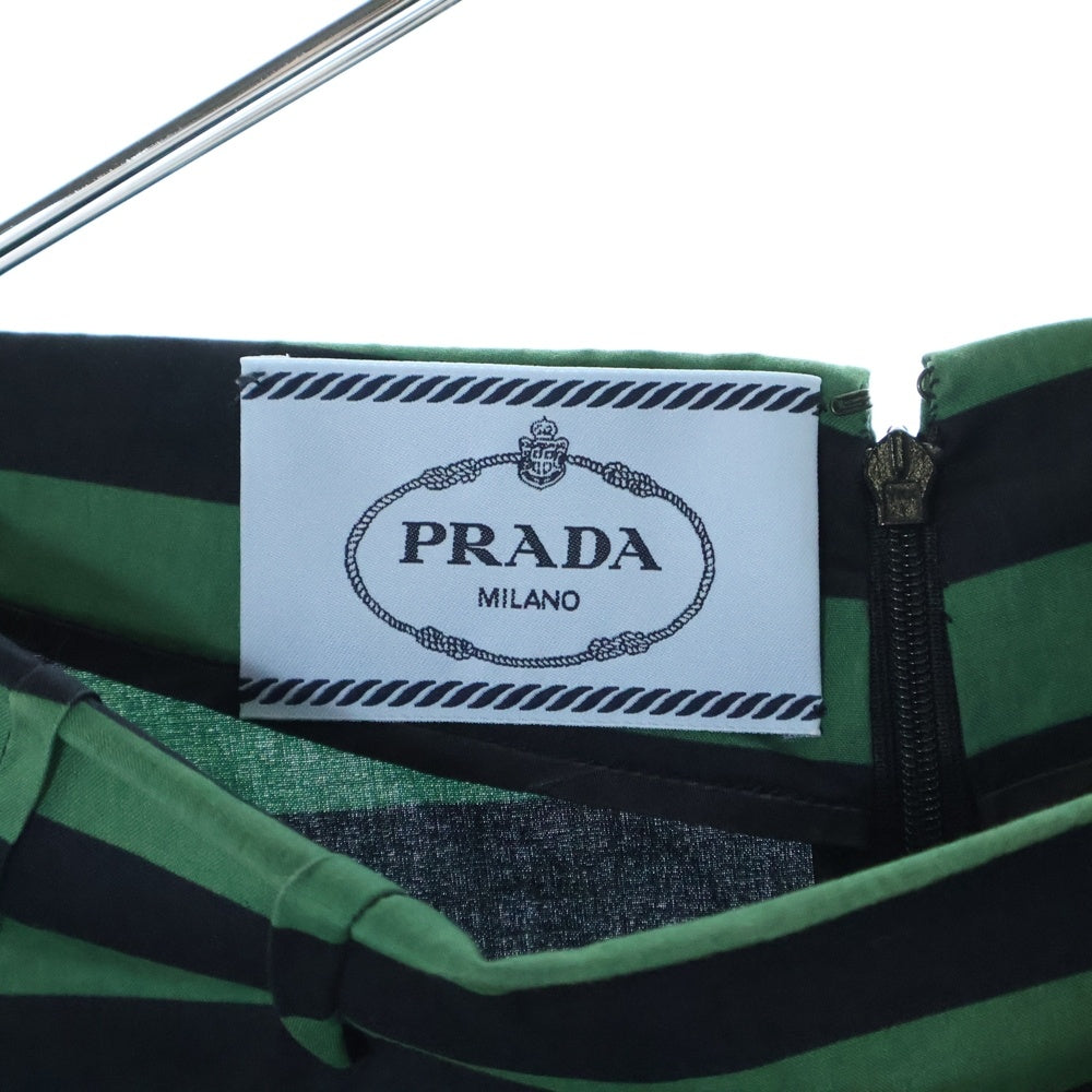 PRADA(プラダ) 11SS ボーダー総柄 ボートネック ミディアム マーメイド ワンピース グリーン/ブルー レディース P320L 1B8A