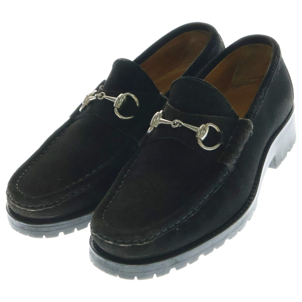 GUCCI(グッチ) ホースビット スウェードレザー ローカットシューズ ローファー シルバー金具 ブラック 111 6030