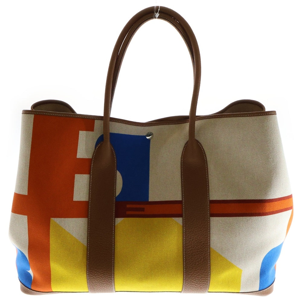 HERMES(エルメス) ガーデンパーティGM ヴォヤージュ ゴールド ベージュ系 マルチカラー トワルアッシュ×ネゴンダ シルバー金具 B刻印 トートバッグ ハンドバッグ
