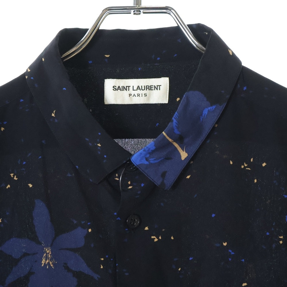 SAINT LAURENT PARIS(サンローランパリ) 半袖シャツ ハイビスカス ブラック シルク #38 601070 メンズ